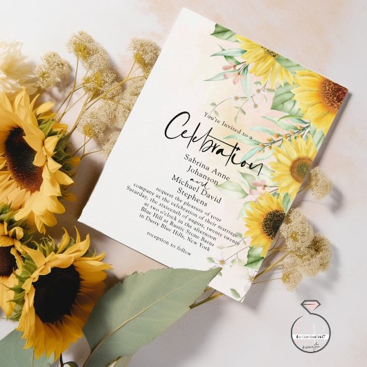 Invitation Aquarelle Golden Yellow Russe Tournesols