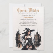 Invitation Aquarelle Goth Witch Fête des mariées d'Halloween (Devant)