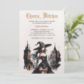 Invitation Aquarelle Goth Witch Fête des mariées d'Halloween (Debout devant)