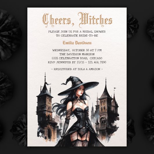 Invitation Aquarelle Goth Witch Fête des mariées d'Halloween