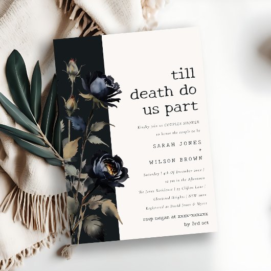 Invitation Aquarelle gothique foncée Rose noir Couples Douche