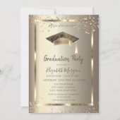 Invitation Aquarelle Grad Casquette Gold Stars Champagne (Devant)