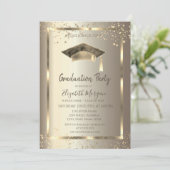Invitation Aquarelle Grad Casquette Gold Stars Champagne (Debout devant)