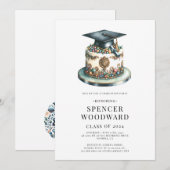 Invitation Aquarelle Graduation Cap & Cake Graduation Party (Devant / Derrière)