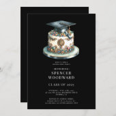 Invitation Aquarelle Graduation Cap & Cake Graduation Party (Devant / Derrière)