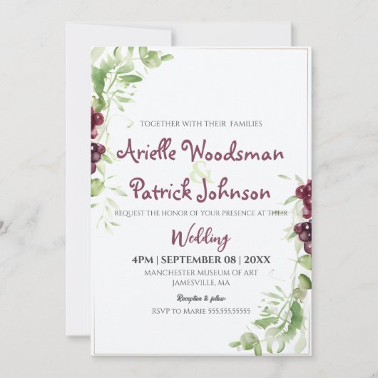 Invitation Aquarelle Grape Mariage peinture minimaliste (Devant)