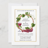 Invitation Aquarelle Grappe Vins Wreath Photo Gold Mariage (Devant)
