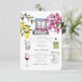 Invitation Aquarelle Grèce Mariage Bleu carreau (Debout devant)