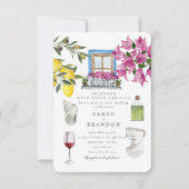 Invitation Aquarelle Grèce Mariage Bleu carreau (Devant)