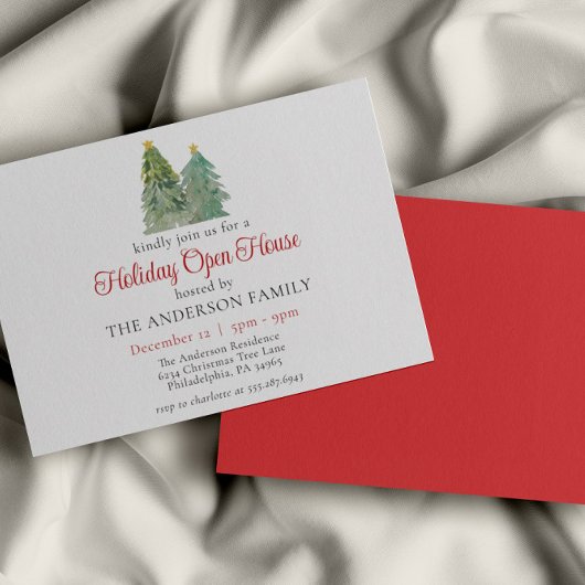 Invitation Aquarelle Green Christmas Tree Holiday Open House