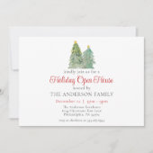 Invitation Aquarelle Green Christmas Tree Holiday Open House (Devant)