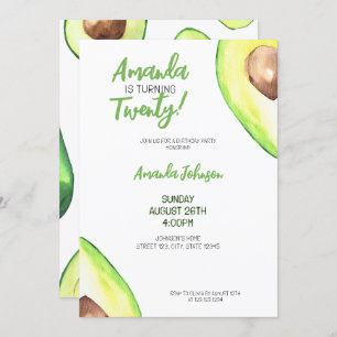 Invitation Aquarelle Green Girl Avocado Anniversaire