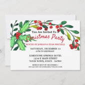 Invitation Aquarelle Green Holly Red Berries Noël (Devant)
