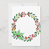 Invitation Aquarelle Green Holly Red Berries Noël (Dos)