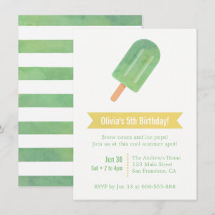Invitation Aquarelle Green Ice Pop Lolly fête d'anniversaire