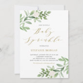 Invitation Aquarelle Greeney et Fleurs blanches Bébé Sprinkel (Devant)