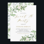 Invitation Aquarelle Greeney et Sweet sixteen de fleurs blanc<br><div class="desc">Invités Invitations à votre évènement avec cette invitation personnalisée à la fête d'anniversaire sweet sixteen. Il présente des bouquets d'aquarelle de verdure et des fleurs blanches assortis à un motif botanique. Personnalisez en ajoutant vos détails. Cette invitation verdoyante douce 16 est parfaite pour les fêtes d'anniversaire du printemps et de...</div>