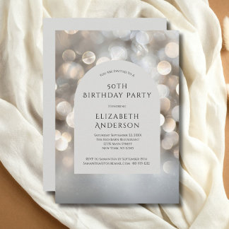 Invitation Aquarelle gris argent Bokeh Arch 50e anniversaire