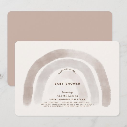 Invitation Aquarelle gris beige arc-en-ciel Baby shower (Devant / Derrière)