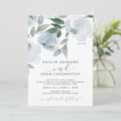 Invitation Aquarelle gris bleu foncé Mariage floral (Debout devant)