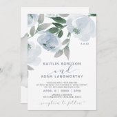 Invitation Aquarelle gris bleu foncé Mariage floral (Devant / Derrière)