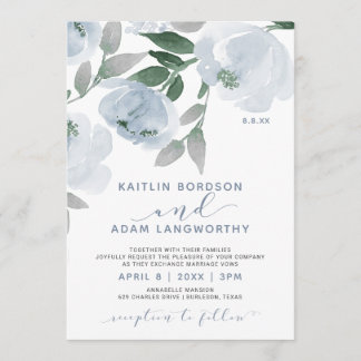 Invitation Aquarelle gris bleu foncé Mariage floral