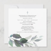 Invitation Aquarelle gris cool Feuilles jumeaux Baptême (Devant)