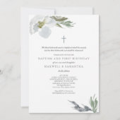 Invitation Aquarelle gris cool Florales Twins Baptême (Devant)