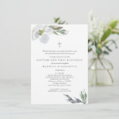 Invitation Aquarelle gris cool Florales Twins Baptême (Debout devant)