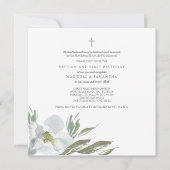 Invitation Aquarelle gris cool Florales Twins Baptême (Devant)