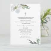 Invitation Aquarelle gris cool Florales Twins Baptême (Debout devant)