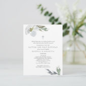 Invitation Aquarelle gris cool Florales Twins Baptême (Debout devant)