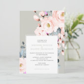 Invitation Aquarelle gris et bleu Mariage floral (Debout devant)