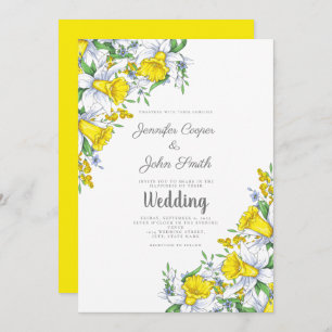 Invitation Aquarelle Gris Jaune Mariage Floral