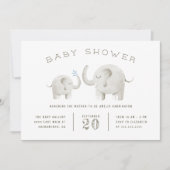 Invitation Aquarelle gris mou Baby shower éléphant (Devant)