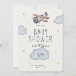 Invitation Aquarelle Grise Et Beige Baby shower
