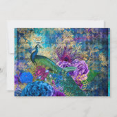 Invitation Aquarelle Grunge Peacock et Fleurs Quinceanera (Dos)