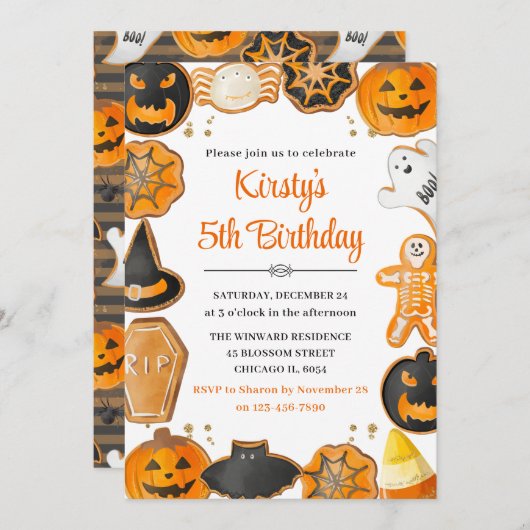 Invitation Aquarelle Halloween Cookie fête d'anniversaire (Devant / Derrière)