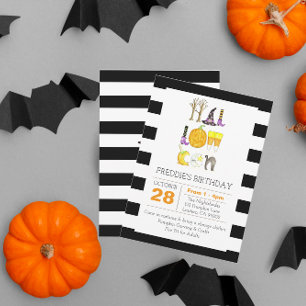 Invitation Aquarelle Halloween Noir et Blanc Anniversaire