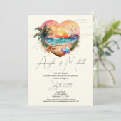 Invitation Aquarelle Hawaii Beach Sunset Heart Mariage (Debout devant)