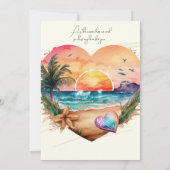 Invitation Aquarelle Hawaii Beach Sunset Heart Mariage (Dos)