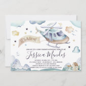 Invitation Aquarelle Hélicoptère bébé garçon douche Invitatio (Devant)