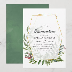 Invitation Aquarelle Herbier de forêt Géométrique Quinceañera
