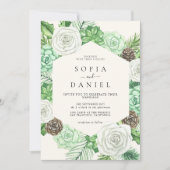Invitation Aquarelle Hexagonal Cadre Mariage de verdure (Devant)