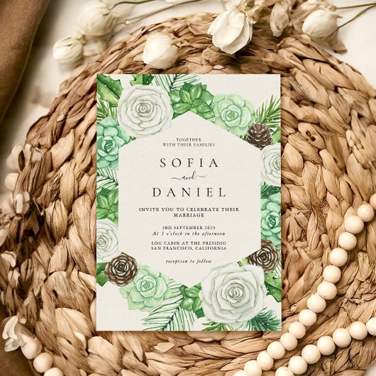 Invitation Aquarelle Hexagonal Cadre Mariage de verdure