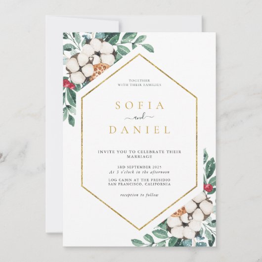 Invitation Aquarelle Hexagonal Mariage de cadre Hexagonal Hiv (Devant)