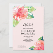 Invitation Aquarelle Hibiscus Fleurs Anniversaire (Devant)