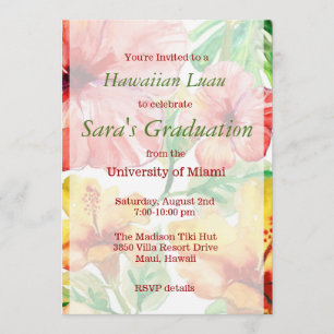 Invitation Aquarelle Hibiscus Fleurs Hawaiian Luau Sweet 16