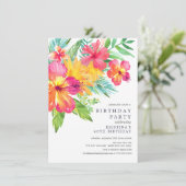 Invitation Aquarelle Hibiscus Floral Tropical Anniversaire (Debout devant)