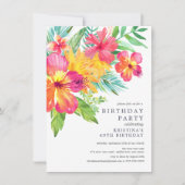 Invitation Aquarelle Hibiscus Floral Tropical Anniversaire (Devant)